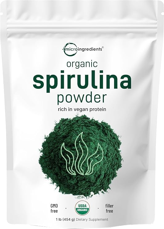 Organic Spirulina Powder, 1lb | Blue-Green Algae, Naturally Occurring Vegan Protein, Vitamins & Minerals | Source of Natural Chlorophyll & Enzymes | Non-GMO, Gluten-Free, No Additives