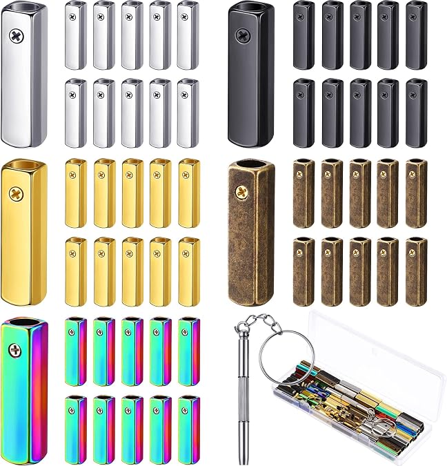 Moxweyeni 60 Pieces Metal Aglets Shoelace Tips Hoodie String Caps DIY Aglets for Shoelaces Shoelace Caps with Screwdriver Lace Aglet Lace Tips for Canvas Sneakers Hoodies