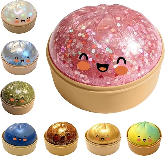 Glitter Dumpling,Large Dumplings Squishy,Mega Rainbow Dumpling Stress Relief Fidget Toy(Transparent Pink)