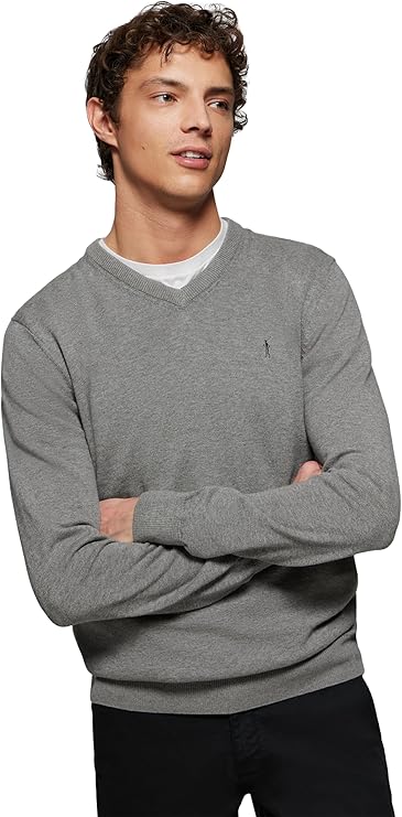 Polo Club Men's Basic V-Neck Logo Pullover 100% Cotton - Winter Jumper