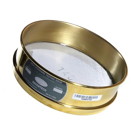 Advantech Brass Test Sieves with Stainless Steel Wire Cloth Mesh, 12" Diameter, #140 Mesh, Intermediate Height