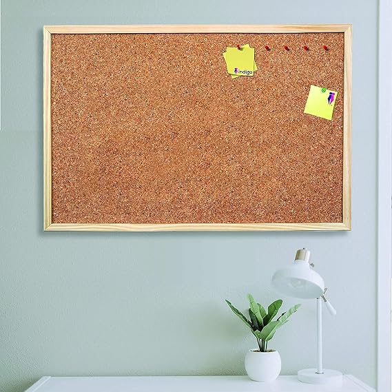 Indigo® Premium Cork Board – 60x40cm Wooden Frame Notice Board – Durable Pin Board for Home, Office & School Use (1)