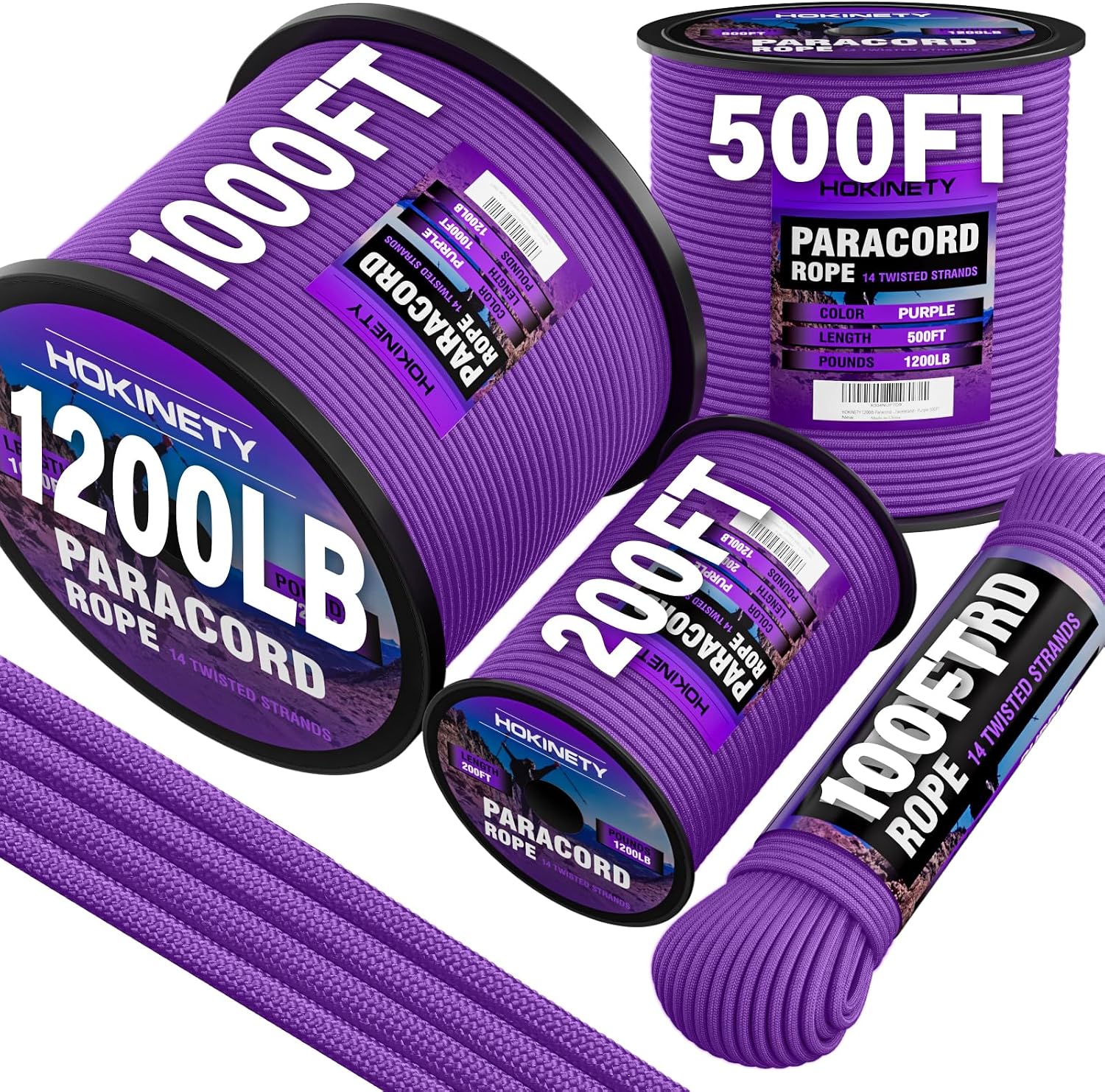 1200 Paracord Rope - 4.4mm 14 Strand Nylon Parachute Spool para Cord Lanyard for Outdoor Camping Survival Utility Tent Crafting DIY Projects Fishing Clothsline Bracelet - Purple 1000FT