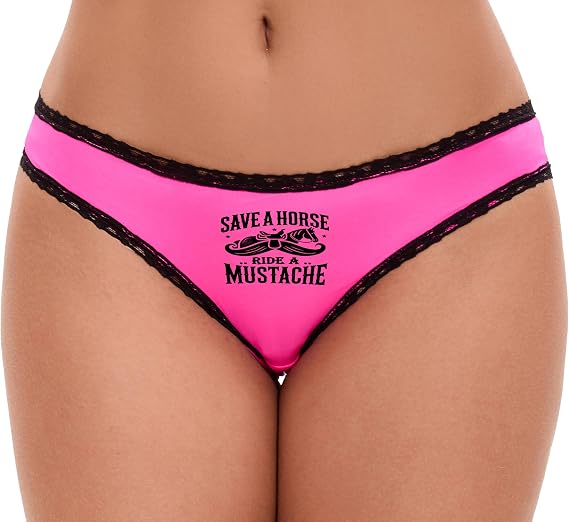 Knaughty Knickers Save A Horse Ride A Mustache Flirty Oral Cowboy Cowgirl Pink and Black Bikini Panties Adult Flirty Fun