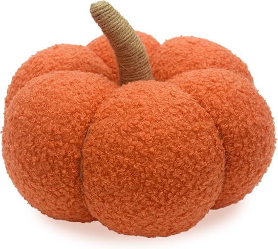 Benross 9" Orange Soft Teddy Fabric Plush Pumpkin Decoration