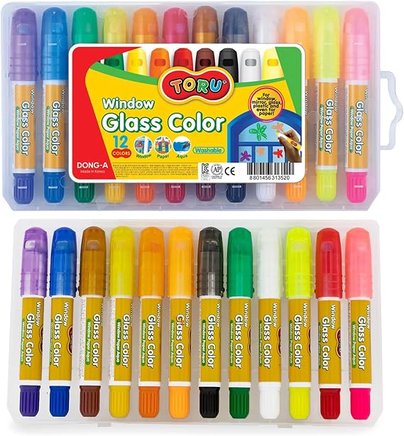 Toru Window Glass Color Crayon Marker Washable Paper Aqua Non-Toxic 12 Colors