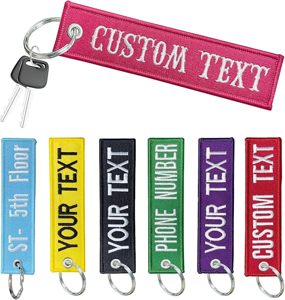 QJS PATCH Custom Keychain,Personalized Keyring,Colored Key Tag, Double Sided Embroidery Keychain Tag with Text/Number，Key Ring Accessories for Motorcycles,Scooters,Cars and Gifts