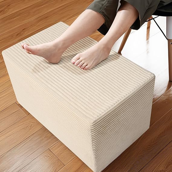 Rectangular Pouf Ottoman Soft Furry Corduroy Foot Rest for Chair