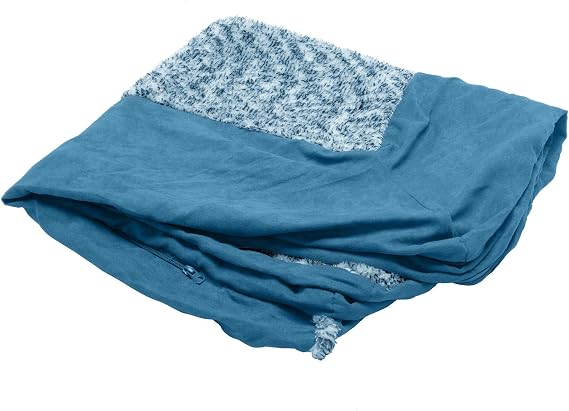 Furhaven Replacement Dog Bed Cover Two-Tone Faux Fur & Suede L Shaped Chaise, Machine Washable - Marine Blue, Jumbo (X-Large)