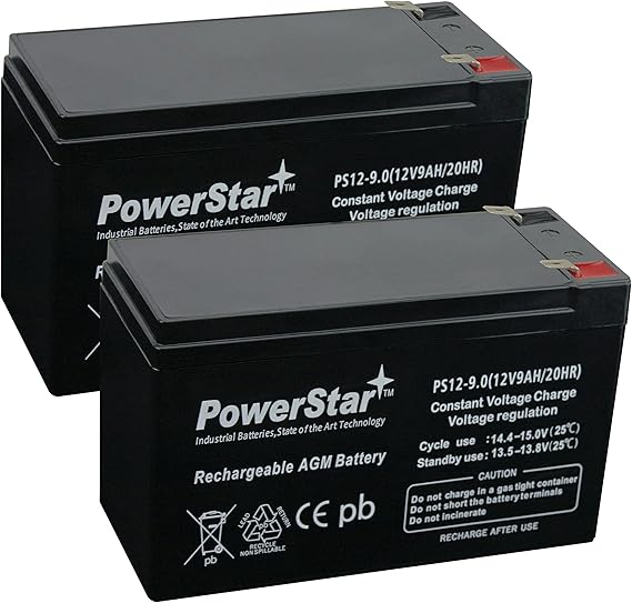 PowerStar 12V 9Ah Alarm Security Battery, AGM SLA, 2 Pack