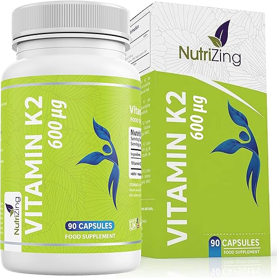NutriZing K2 Vitamin Supplement MK7-600mcg - 90 Capsules Supports Bone & Arterial Health - High Strength Vegan Capsules - Vitamin K2 MK7 for Men & Women - 3 Month Supply