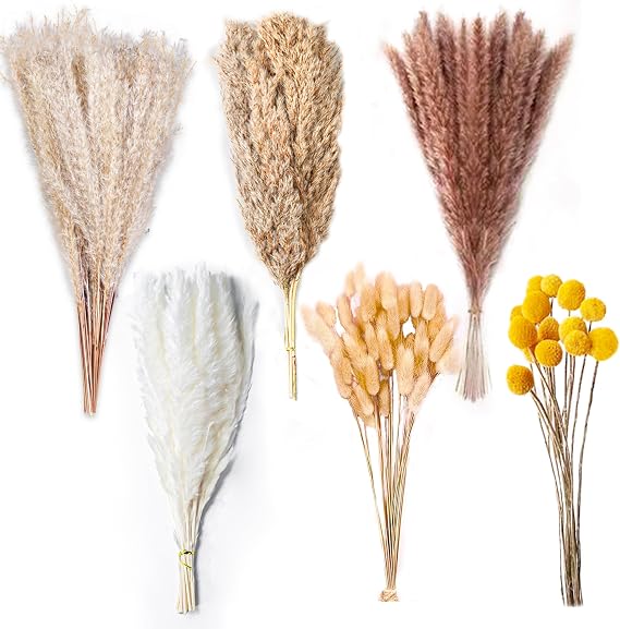 Natural Dried Pampas Grass Decor - 17.5" 100Pcs Fluffy Pampas Grass Bouquet