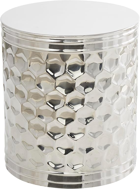 Deco 79 Stainless Steel Metal Geometric Drum Accent Table with Hexagon Patterned Exterior, 16" x 16" x 18", Silver