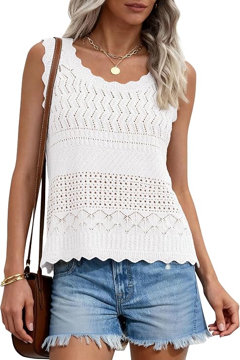 PRETTYGARDEN Womens Crochet Tank Tops Knit Sleeveless Vest