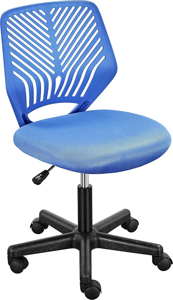 Yaheetech Small Desk Chair, Armless Adjustable Swivel Seat, Blue