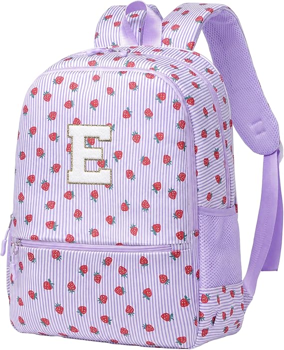 I IHAYNER Kids Backpack for School Travel & Daycare, Lightweight Preschool Elementary Backpack, Cute Pink Girl Bookbag with Initial, Personalized Gifts for Girls