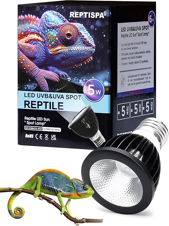 Reptile LED UVB Light, 5W 15.0 LED UVA UVB Lamp, Bearded Dragon, Lizard Gecko Snake Turtle, Reptile UVB Bulb for Tropical and Desert Reptiles