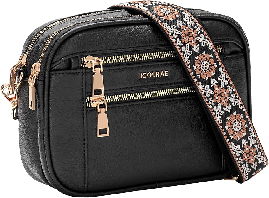 ICOLRAE Quilted Crossbody Bags For Women Vegan Leather Small Purses Wide Strap Medium Lightweight Shoulder Handbags