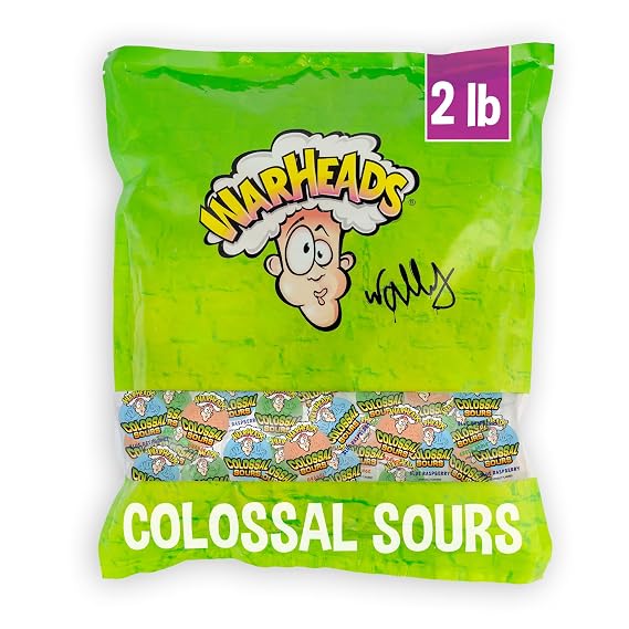 WARHEADS Colossal Sours Giant Sour Sweet Candy 2 lb Bulk Bag