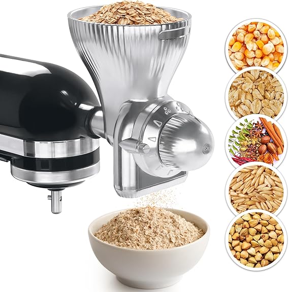 GLINK All Metal Grain Mill Attachment for KitchenAid Stand Mixer,12 Levels Grain Mill Grinder, Grain Mill for Flour, Wheat, Corn, Oats, Buckwheat, Millet and Other Cereals