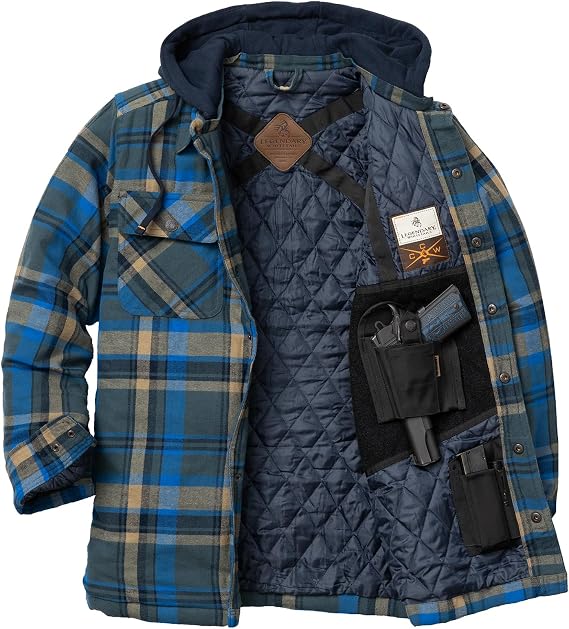 Legendary Whitetails Men's Ccw Hooded Flannel Shirt Jacket Quilted Shacket