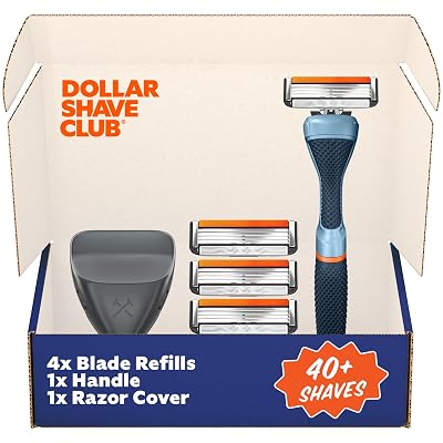Dollar Shave Club | Travel Shave Set | 4 Swift Rinse Refill Cartridges, 1 Handle Blue, 1 Razor Cover
