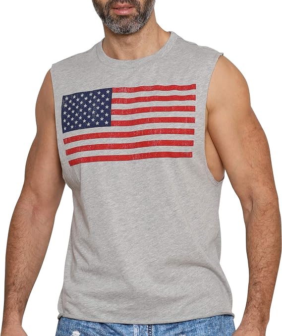 Men's American Flag Muscle Tank Top USA Flag Loungewear Workout Top, 4th of July Independence Day