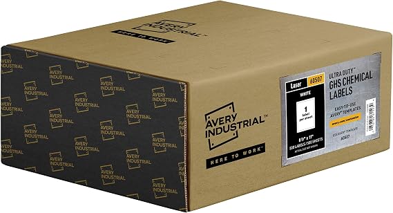 Avery UltraDuty GHS Chemical Labels for Laser Printers, Waterproof, UV Resistant, 8.5 x 11, 500 Pk (60507)