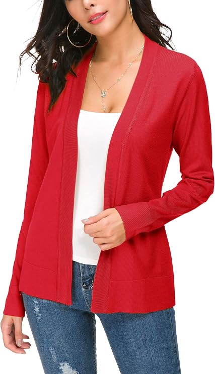 EXCHIC Women's Long Sleeve Open Front Cardigan Sweater Lightweight Casual Knit Sweaters