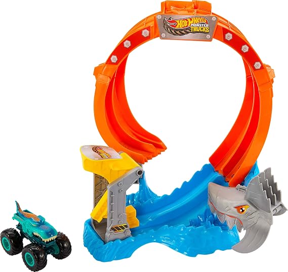 Hot Wheels®Monster Trucks Dönen Corkscrew Shark Çarpışması