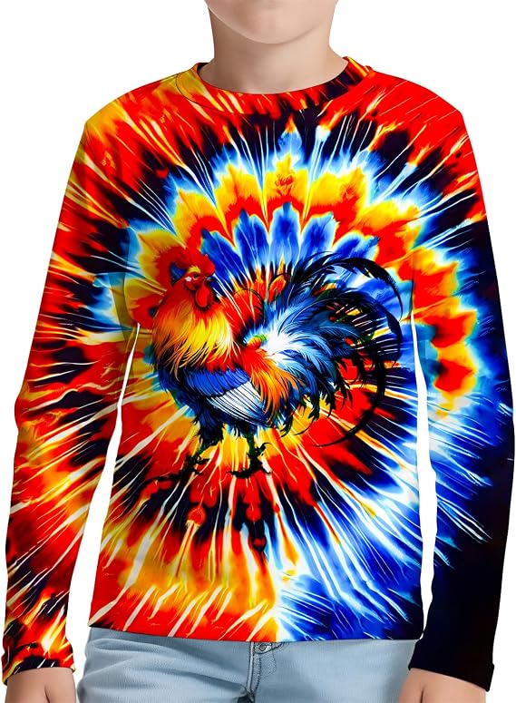 Kids Tie Dye Long Sleeve Shirts Quick Dry Sun Protection UPF 50+ UV Rash Guard Shirt for 6-18 Years Old Boys Girls