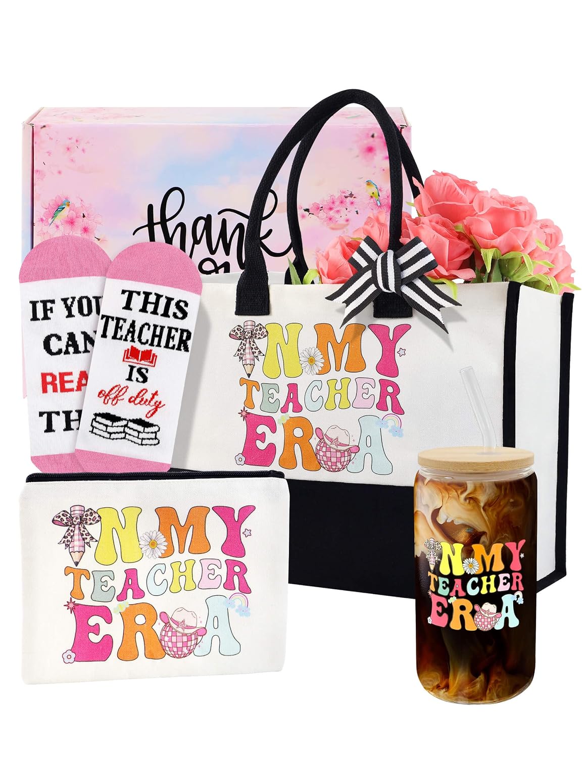 Teacher Gifts For Women, Thank You Gift For Women Tote Bags, Small Makeup Bag, Glass Cups, Novelty Socks, Unique Gifts Ideas From Students, Valentines Day Teacher Gifts