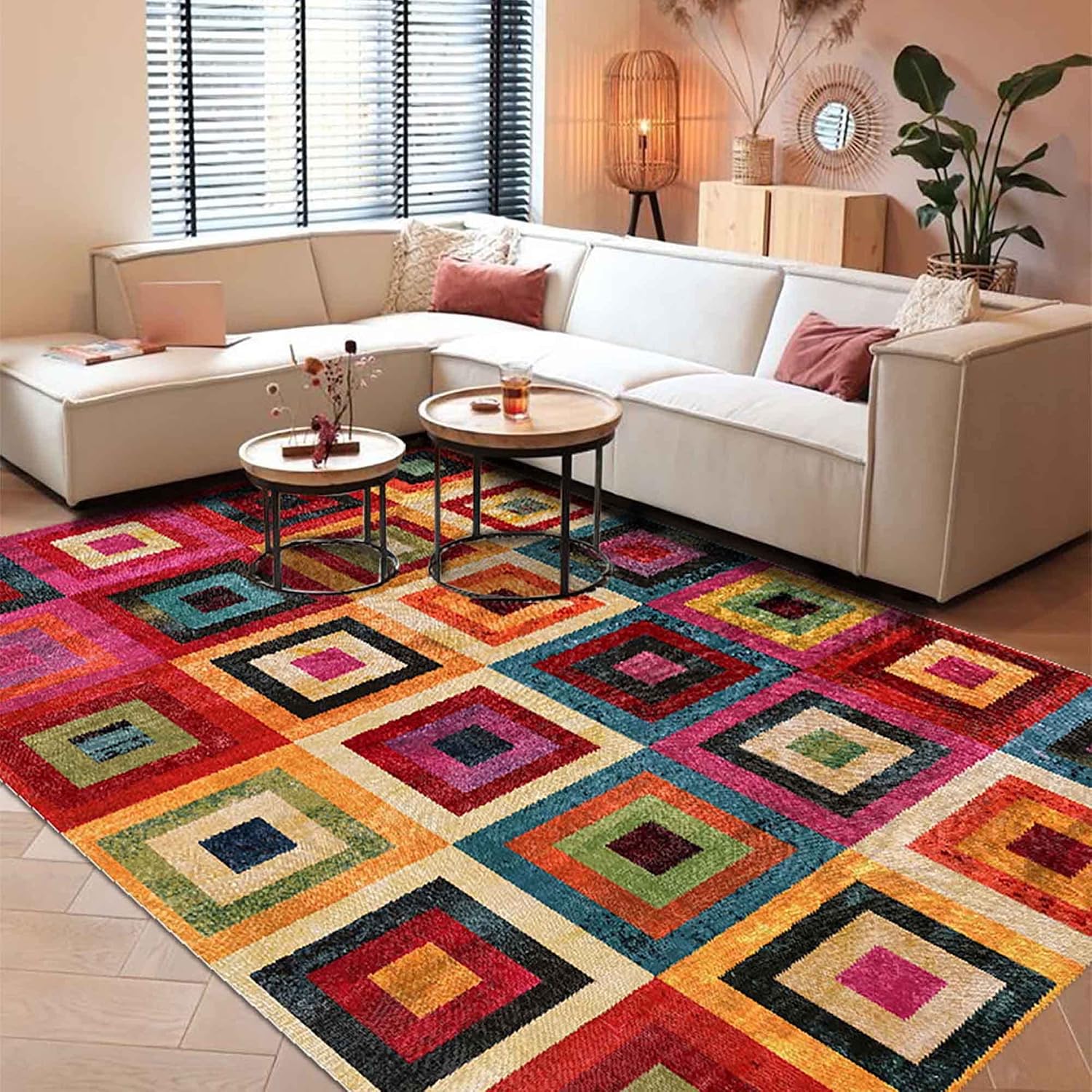 Latte Dizayn Amber Desenli Kadife Pamuk Tabanlı Yıkanabilen Kaydırmaz Antibakteriyel Salon Halısı 160X230