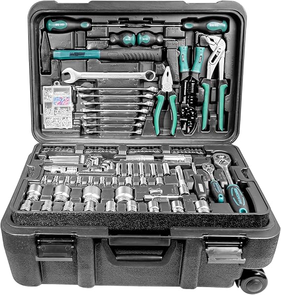 Mannesmann Tool Box, 122 Pieces (PORTABLE_TOOL_BOX, includes Sockets and Bits in Chrome-Vanadium Steel, VPA-GS Approved, )