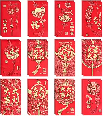 36pcs New Year Red Envelope, Chinese Lucky Money Envelopes Hong Bao Envelopes Chinese Red Packets Chinese Red Envelope Pocket for Spring Festival Wedding Birthday Type C