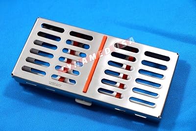 German Stainless Dental Autoclave Sterilization Cassette Rack Box Tray for 7 Instrument Orange