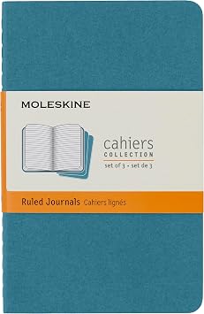 Moleskine Cahier Journal, Soft Cover, Pocket (3.5" x 5.5") Ruled/Lined, Brisk Blue, 64 Pages (Set of 3)