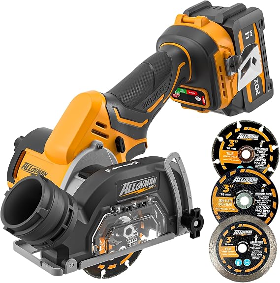 ALLOYMAN 20V 3-Inch Power Circular Saws 18,000 RPM, Brushless Motor, LED Light, Forward/Reverse Function, 2x4.0Ah Batteries