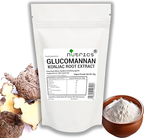 50g Glucomannan Konjac Root Extract Powder 30:1 Extract 95% Glucomannan Standardised 100% Pure No Fillers Binders or Bulking Agents