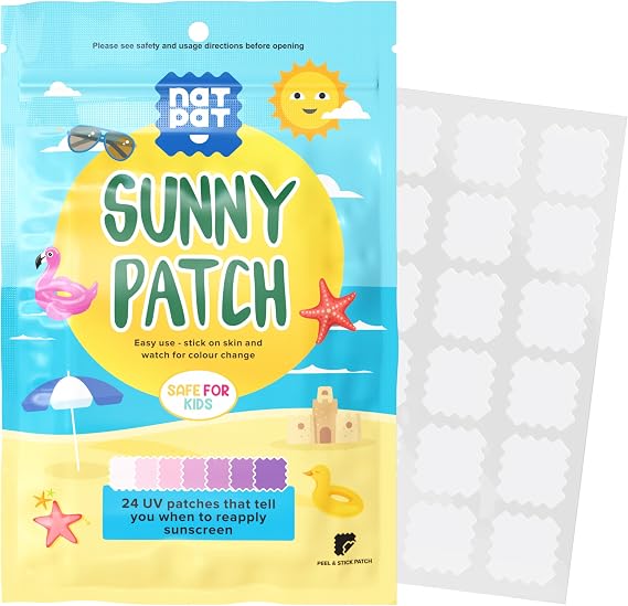 NATPAT BuzzPatch Sunny Patch UV Detecting Patches for Kids and Adults (24 Pack) – The Natural Patch - All-Natural Waterproof Patches, Changes Color When Time To Reapply Your Sun Protection Cream