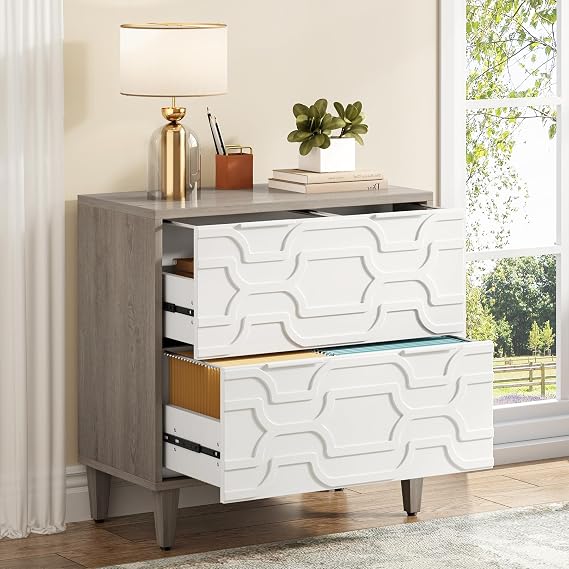 Tribesigns 2-Drawer File Cabinet, Lateral Filing Cabinet for A4/Letter/Legal Size, Office Storage Cabinet, Printer Stand with Storage Drawer for Home Office, White and Gray