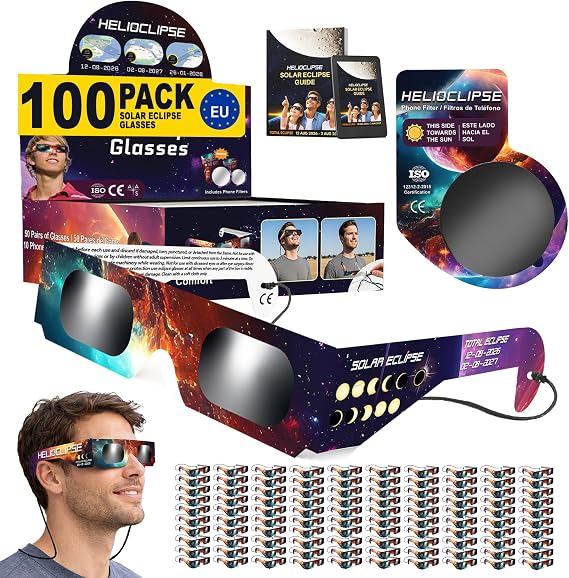 Helioclipse 6/12/25/50/100 Pack Solar Eclipse Glasses 2026 ISO 12312-2