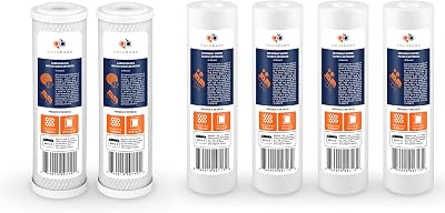 Aquaboon 2-Pack 5 Micron Carbon Water Filter Cartridge & 4-Pack 5 Micron Sediment Water Filter Cartridge | Universal Whole House 10 x 2.5 inch Cartridges
