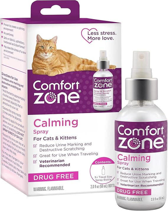 Comfort Zone Cat Calming Pheromone Spray: Travel Size (2 oz); Proven to Reduce Destructive Scratching, Urine Marking, and Stress