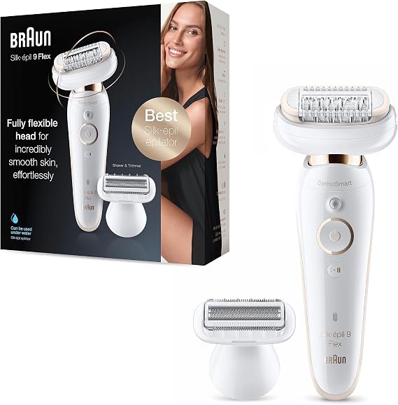 Braun Silk-épil 9 Flex 9-002 - Epilator with Flexible Head for Easier Hair Removal, White/Gold