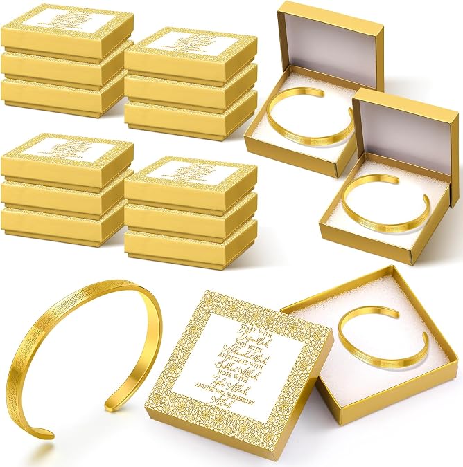 Ferreve 6/12/24 Sets Islamic Gifts for Women Ayatul Kursi Bracelets Bulk Arabic Hajj Jewelry Gifts for Women Muslim Arabic Calligraphy Cuff Gold Bangle with Box for Islamic Hajj Party Favors