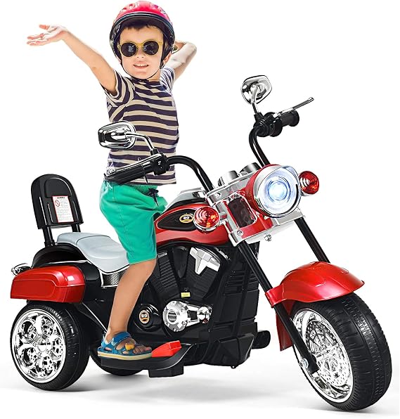 GOPLUS 6V Electric Motorcycle for Children Tricycle Children's Motorcycle with Forward and Reverse Switch Electric Motorcycle Mortorcycle Electric Vehicle for Children from 3 Years (Red)