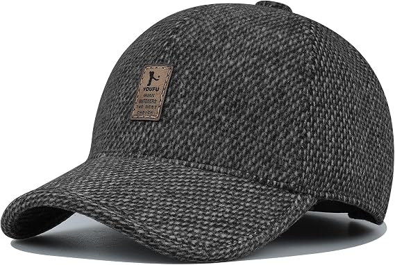 Wool Baseball Cap Ear Flaps Outdoor Trucker Dad Hat with Fold Earmuffs Warmer Driving Cap Unisex Winter Fitted Hats