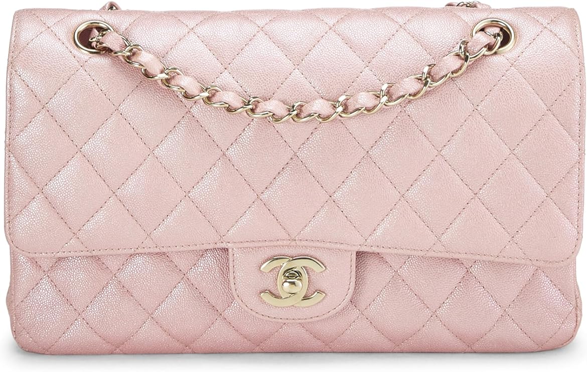 Pre-loved Iridescent Pink Quilted Caviar Classic Double Flap Medium, Pink