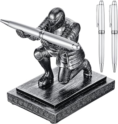 Spakon Knight Pen Holder with 2 Pens Resin Desk Organizers and Accessories Funny Executive Pen Stand Fancy Cool Office Gadgets Cool Desk Decorations for Men Home SuppliesClassic,Iron